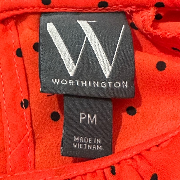 Worthington || Orange & Black Polka Dot Blouse  3/4 Sleeves High Neck size PM - Picture 4 of 5